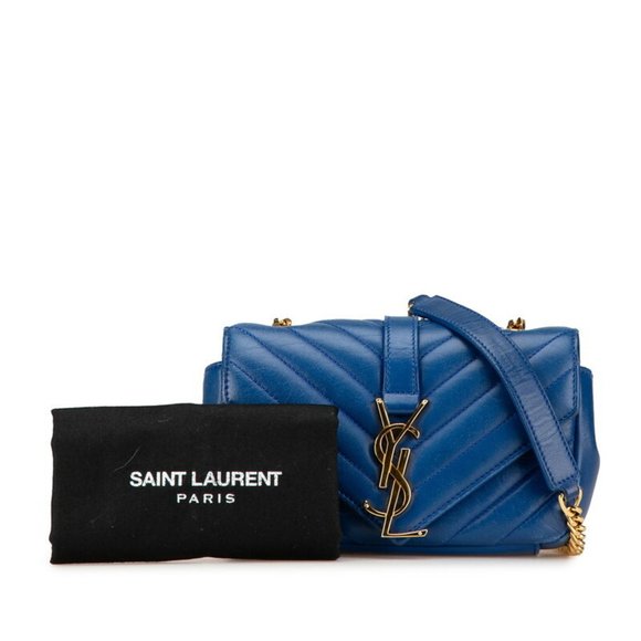Saint Laurent YSL Monogram Baby Chai Chain Shoulder Bag 399289 Blue Leather W... - Picture 11 of 12